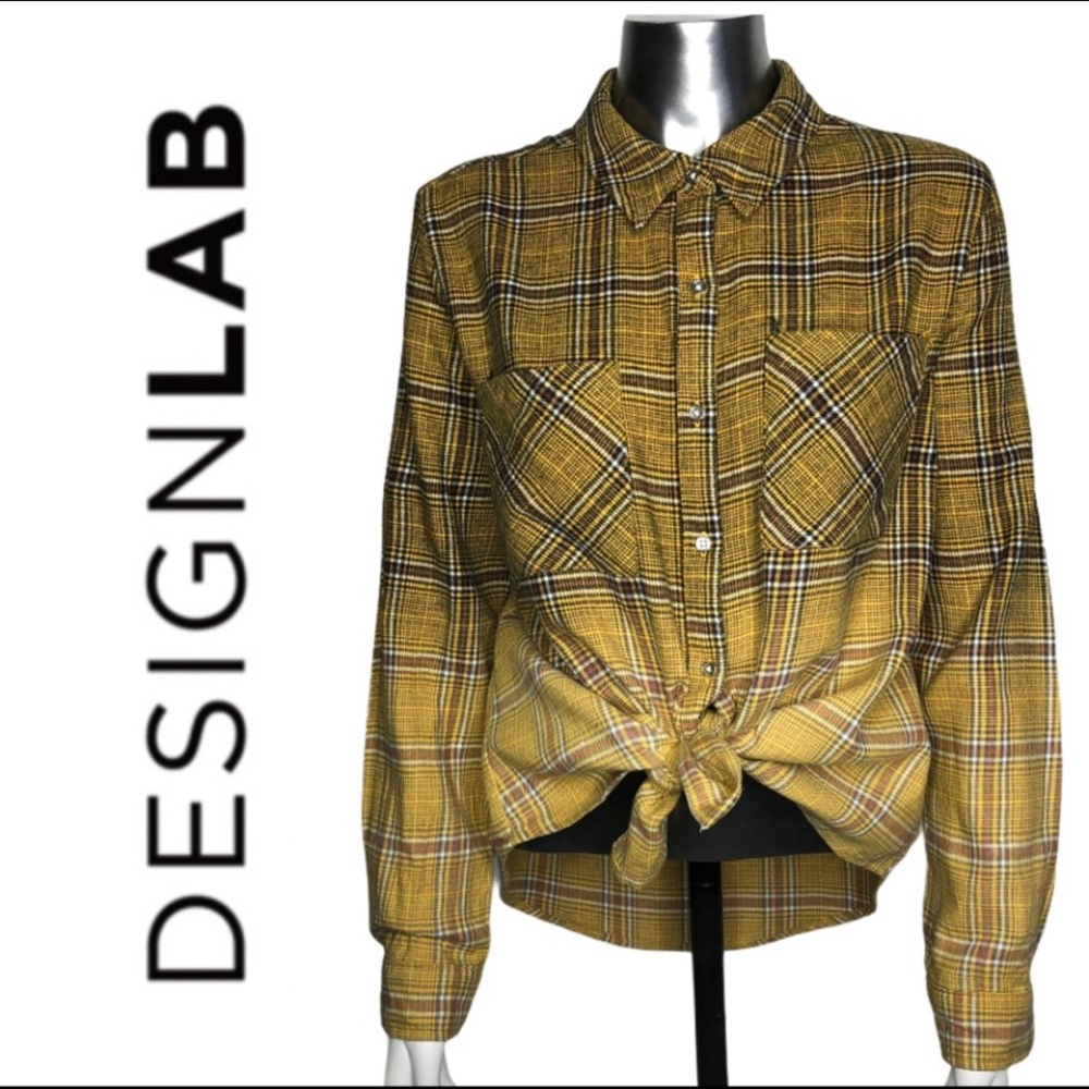 Design Lab Plaid Ombré Button Front Collar Shirt
